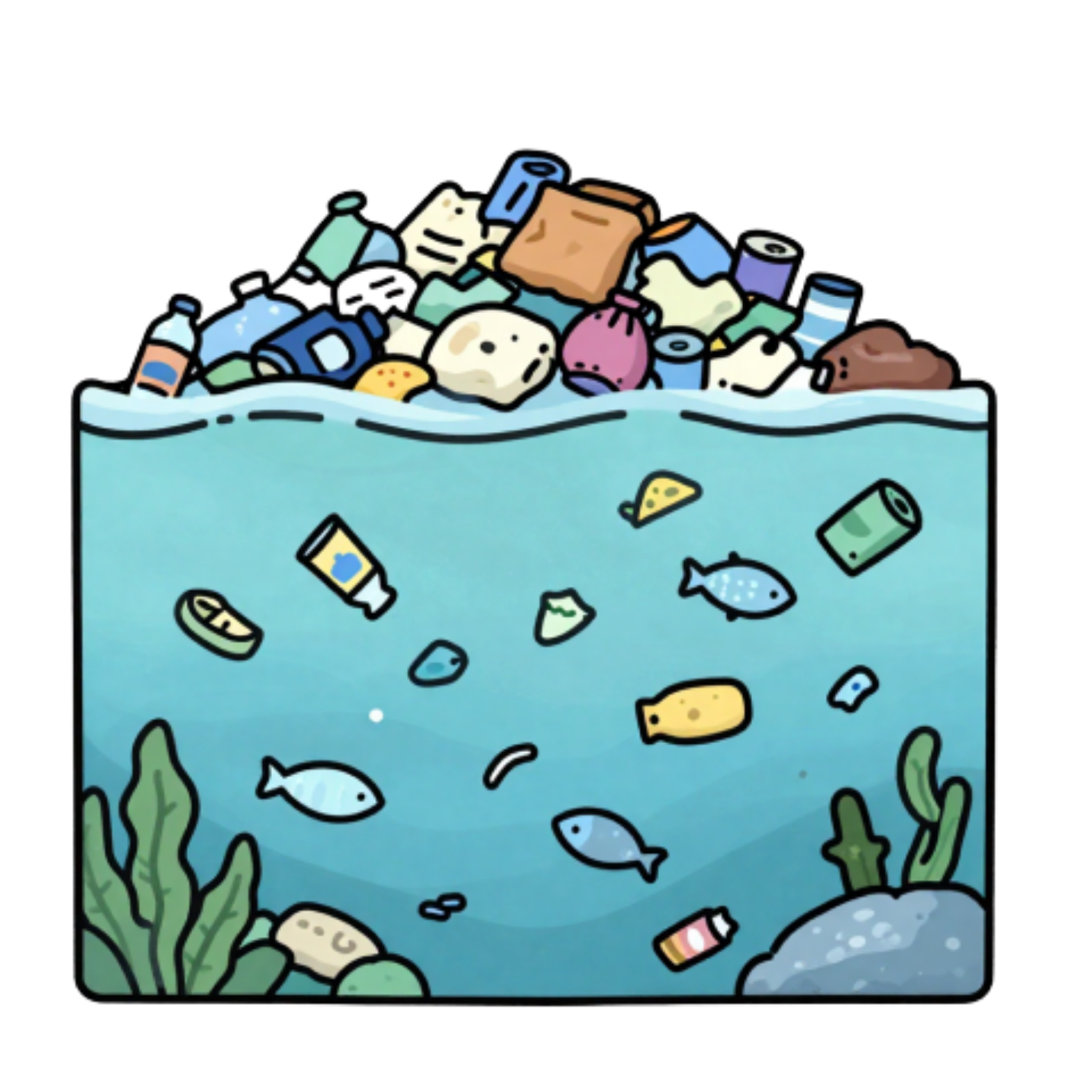 Polluted ocean — floating garbage