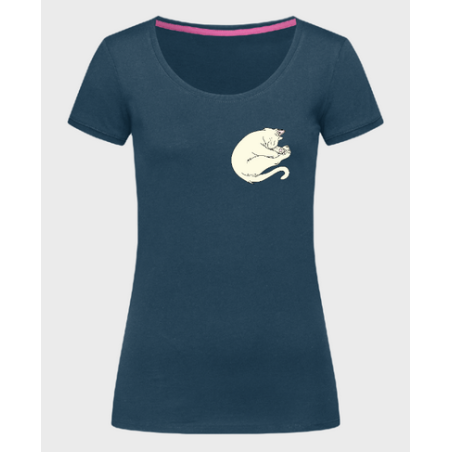 "Relaksacja", kot - t-shirt damski, granat, biel, beż