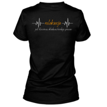 "Relaksacja", kot - t-shirt damski, czerń, pomarańcz