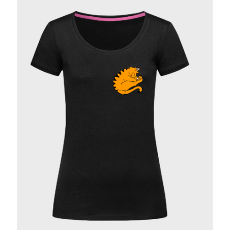 "Relaksacja", kot - t-shirt damski, czerń, pomarańcz