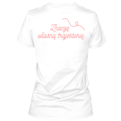 "Trajektoria" biel i róż - damski t-shirt v-neck