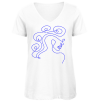 "Trajektoria" biel i niebieski - damski t-shirt v-neck