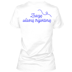 "Trajektoria" biel i niebieski - damski t-shirt v-neck