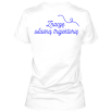 "Trajektoria" biel i niebieski - damski t-shirt v-neck