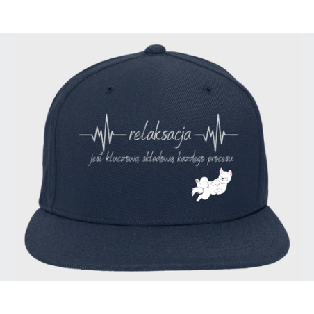 "Relaksacja", pies - czapka snapback, granat, biel